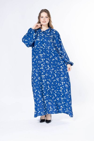 mervemoda Γυναικείο μακρύ plus size υφαντό φόρεμα βισκόζης