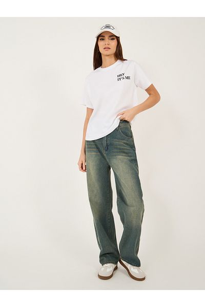 Styli Embroidered Slogan Relaxed Fit Round Neck T-Shirt