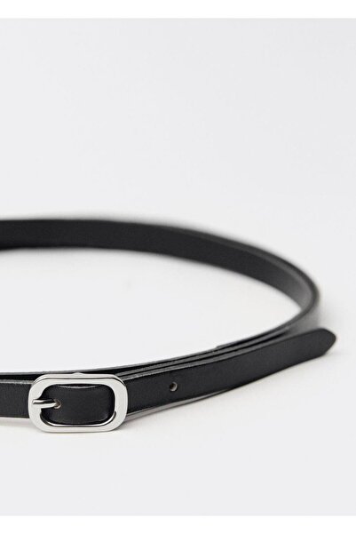 MANGO Woman Leather Belt with Oval Buckle