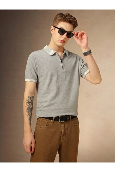 Dennis Lingo By Styli Regular Fit Polo Collar T-Shirt with Zipper Detail