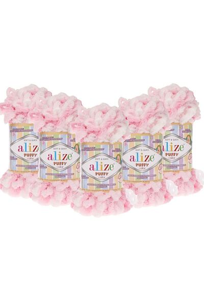 Alize (5 bucăți) Fire de tricotat manual de culoare umflată Pachet 5 - 5863 Baby Pink - 100 Gr. 9 Mt. Frânghie de tricotat cu degetele