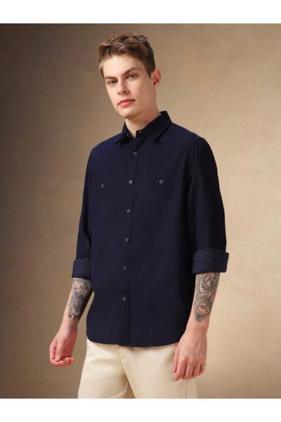 Dennis Lingo By Styli Solid Relaxed Fit Spread Collar Curved Hem Shirt