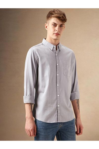 Dennis Lingo By Styli Solid Relaxed Fit Spread Collar Shirt with Pocket