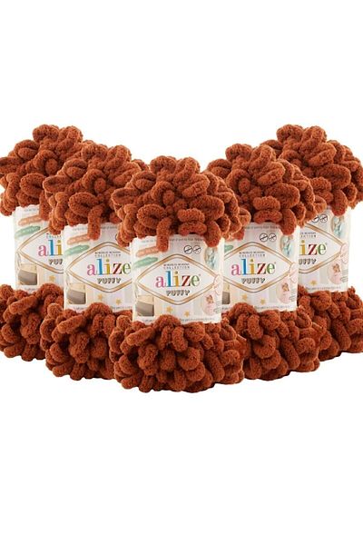 Alize Puffy 597 Cinnamon - 5 Pack Νήματα πλεξίματος στο χέρι - 100 γρ. 9 Mt. Σχοινί πλεξίματος δακτύλων