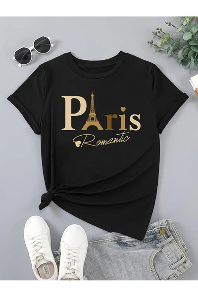 HOFFNUNG Unisex Paris cu imprimeu guler rotund supradimensionat tricou