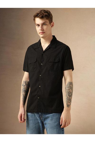 Dennis Lingo By Styli Solid Relaxed Fit Spread Collar Shirt with Pocket