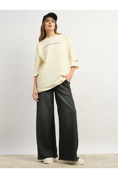 Styli Floral Embroidered Dropped Shoulder Oversized T-Shirt