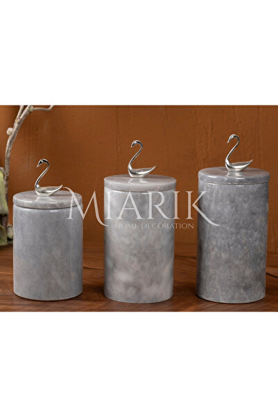 MIARIK DESIGN & DEKORASYON Dekoratif Gri Mermer Gümüş Renk Kugu Aksesuarli 3 ...
