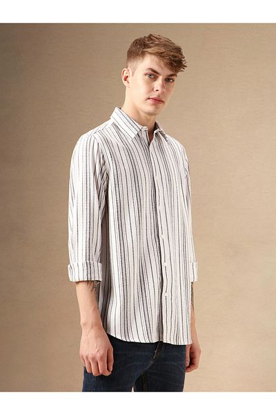 Dennis Lingo By Styli Striped Relaxed Fit Spread Collar Curved Hem Shirt