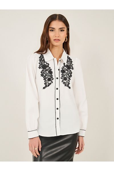 Luxewave By Styli Regular Fit Lace Insert Collared Shirt