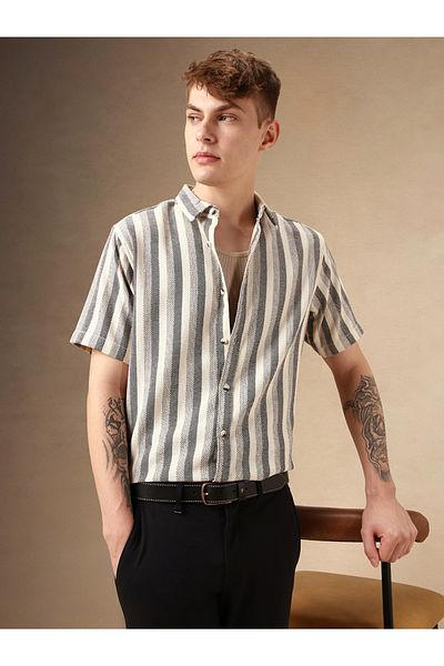 Dennis Lingo By Styli Striped Relaxed Fit Spread Collar Shirt