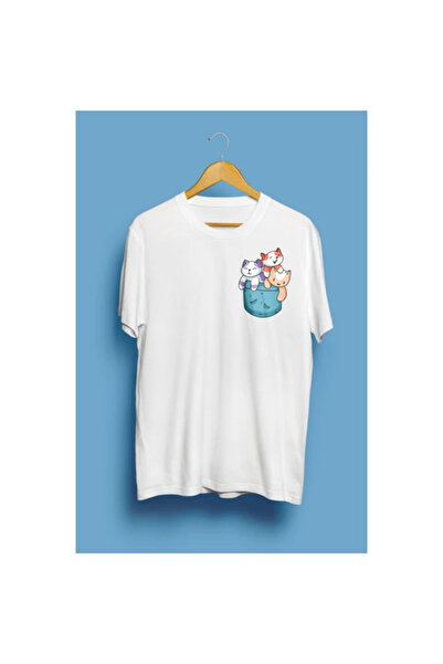 HOFFNUNG Tricou unisex colorat cu design tematic de buzunar pisică cu imprimeu