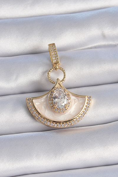 ForWhat White Enamel Ajda Charm with Golden Brass Zircon for Elegant Woman
