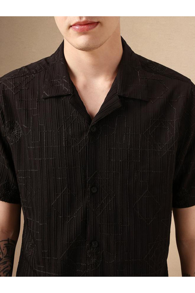 Dennis Lingo By Styli Textured Regular Fit Spread Collar Shirt