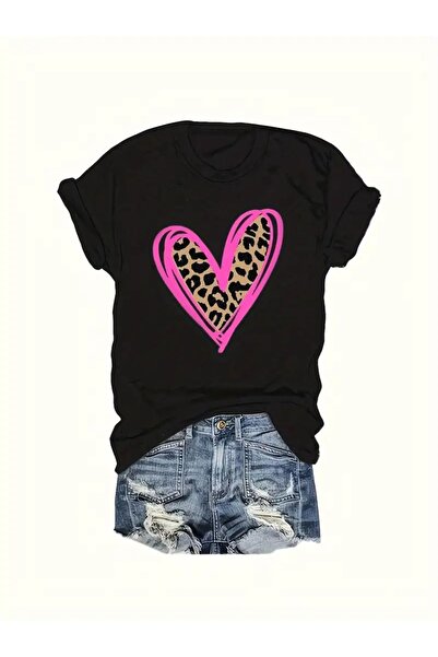 HOFFNUNG Γυναικείο μπλουζάκι Leopard Heart με τύπωμα Plus Size