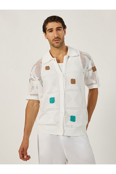 Styli Knitted Spread Collar Dropped Sleeves Shirt