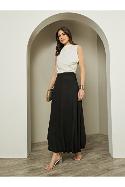 Styli تنورة ماكسي سادة متوسطة الارتفاع مع حافة منفوخة