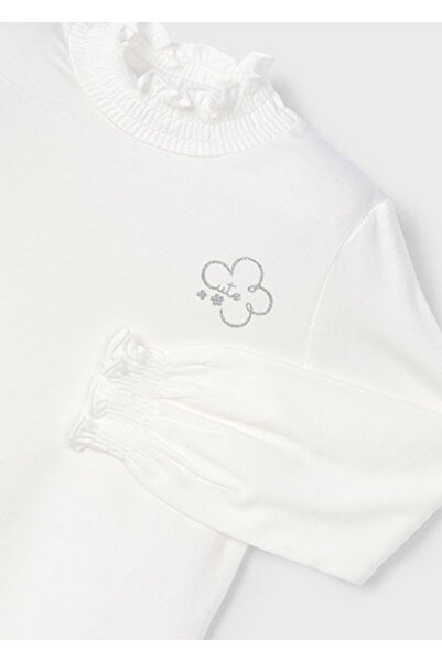MAYORAL Kız Çocuk Balıkçı Yaka Basic Uzun Kollu Tişört Krem 145