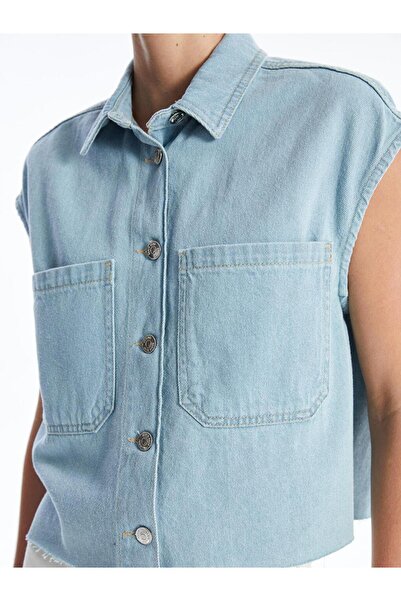 LC Waikiki Gömlek Yaka Düz Oversize Kadın Jean Yelek (S4)