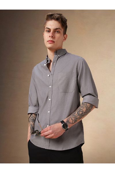 Dennis Lingo By Styli Solid Relaxed Fit Spread Collar Shirt with Pocket