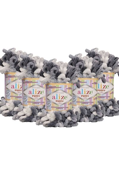 Alize Πλεκτό Χειροποίητο Νήμα Puffy Color 5 Συσκευασία - 5925 Smoke Grey - 100 Gr. 9 Mt. Σχοινί πλεξίματος δακτύλων