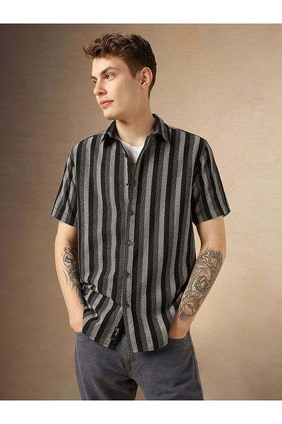 Dennis Lingo By Styli Striped Relaxed Fit Spread Collar Shirt