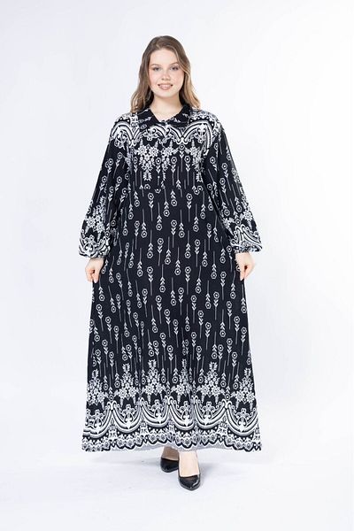 mervemoda Γυναικείο μακρύ plus size υφαντό φόρεμα βισκόζης