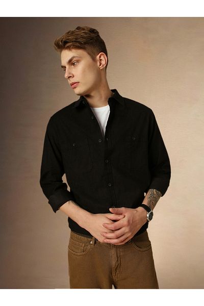 Dennis Lingo By Styli Solid Relaxed Fit Spread Collar Shirt