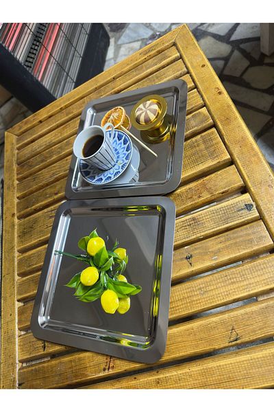 MGEStore Silver Square Stainless Steel Tea, Coffee Decorative Presentation, Serving Tray 2 Pieces