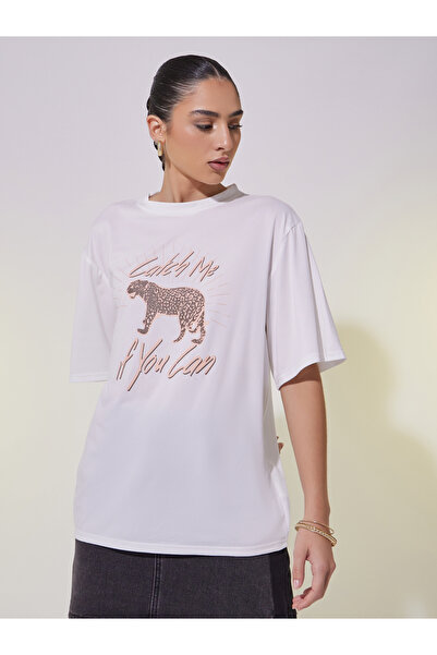 Take Two By Styli Animal Graphic Print Oversized T-Shirt with Dropped Shoulder