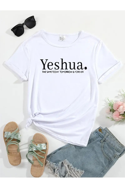 HOFFNUNG تي شيرت كبير الحجم مطبوع عليه يشوعا للجنسين