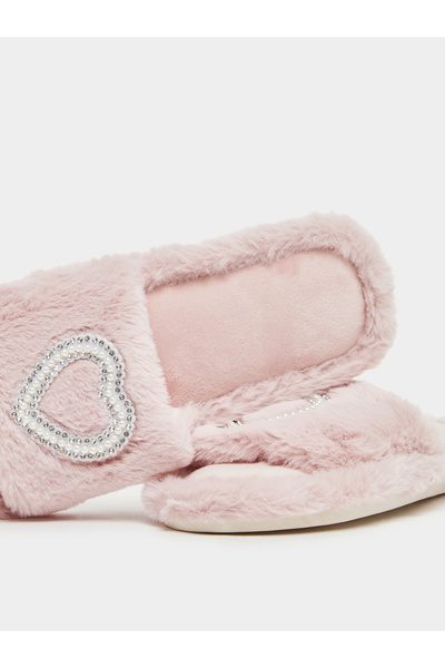 Take Two By Styli Embellished Heart Slip-On Bedroom Slippers