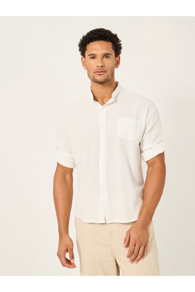 Styli Solid Mandarin Collar Regular Fit Shirt