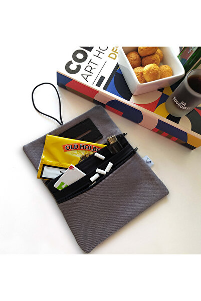 Kirpiwork Açık Gri Minimal Kanvas Tütün Çantası