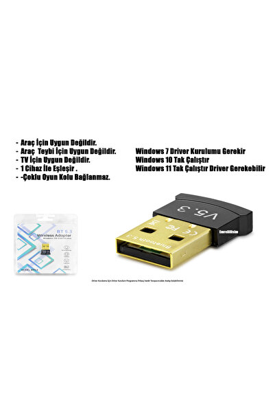 emrebilisim Bluetooth Usb V5.3 Adaptörü Alıcı Bt Ses Bt Dongle Bilgisayar Pc ...
