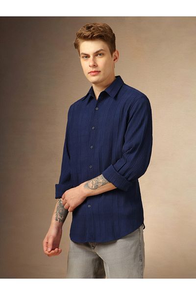 Dennis Lingo By Styli Textured Striped Relaxed Fit Spread Collar Shirt