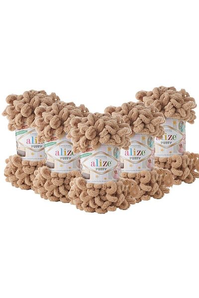 Alize Ață de tricotat manual bej Puffy 262 - Pachet de 5