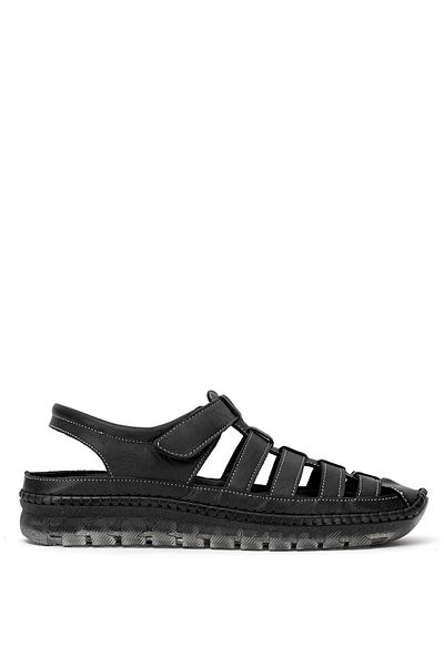 Ayakkabı Fuarı Elit Brkes-106C Women's Genuine Leather Flat Sandals Black