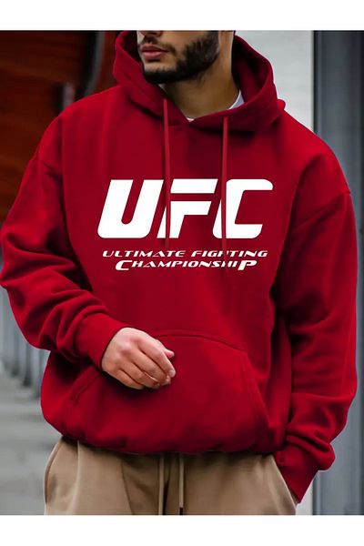 NEW TRENDY COLLECTİON Червен мъжки полиестерен суичър с качулка от Tast за UFC Ultimate Fighting Championship