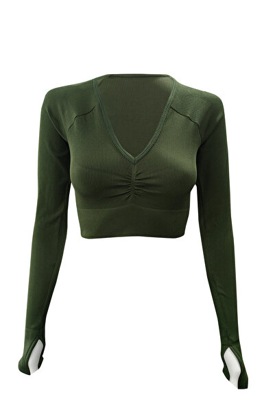 baim x Безшовний кроп-топ з глибоким V-подібним вирізом, довгими рукавами та ...