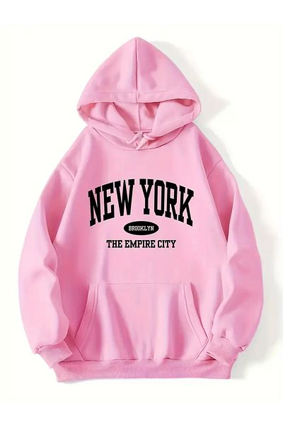 NEW TRENDY COLLECTİON Γυναικείο μοτίβο γράμματος με στάμπα, κομψό, casual φούτερ με κουκούλα