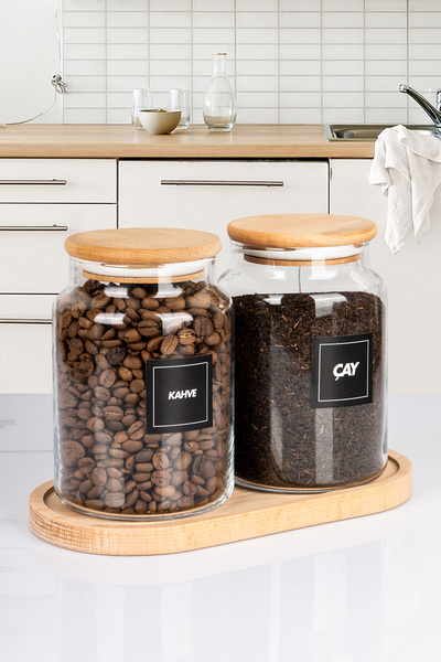 naturelove 2 عبوة مع حامل خشبي، غطاء مفرغ من الخشب، وعاء تخزين للشاي والقهوة،...