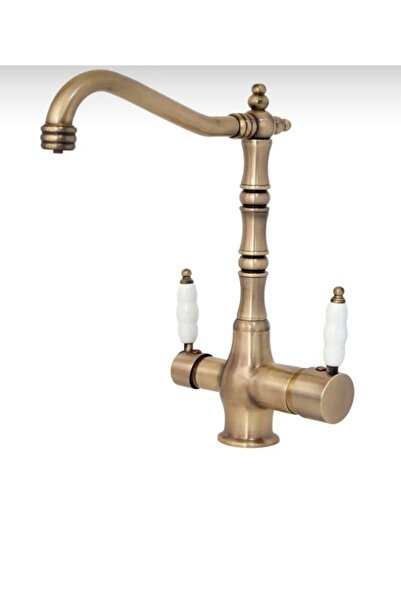 Ervu Yapı Antik Gold Arıtmalı Rustik Mutfak Eviye Musluk (SICAK SOĞUK GİRİŞLİ...