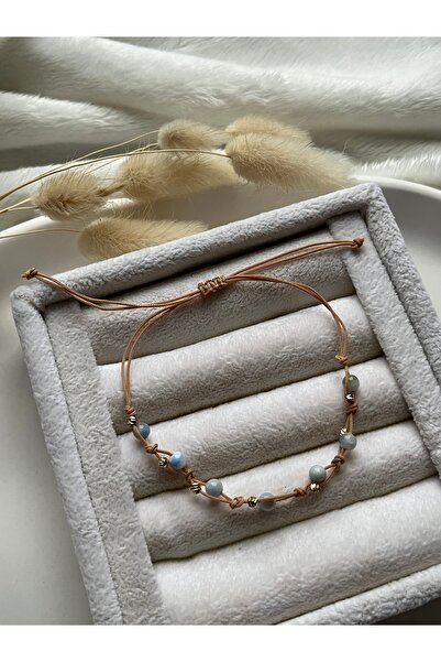 Pel Design Minimal Kalsedon Taşı Ayarlanabilir İp Bileklik & Halhal