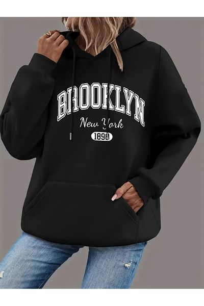 NEW TRENDY COLLECTİON Native American Brooklyn Graphichoodie, Black