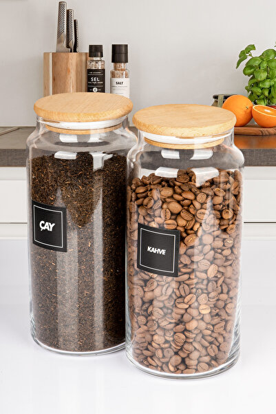 naturelove 2 عبوة من برطمان الشاي والقهوة الخشبي مع غطاء زجاجي للتخزين سعة 14...