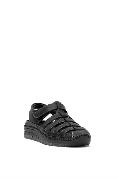 Ayakkabı Fuarı Elit Brkes-106C Women's Genuine Leather Flat Sandals Black