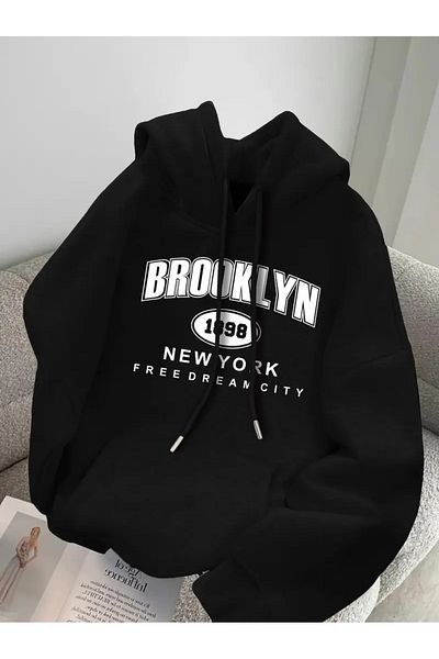 NEW TRENDY COLLECTİON Мъжки суитшърт с дълъг ръкав и връзки с принт BROOKLYN 1989 FREEDOM CITY
