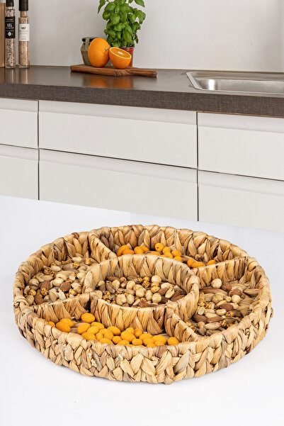 naturelove 5 Bölmeli Örme Hasır Sunumluk Çerezlik ve Servis Tabağı