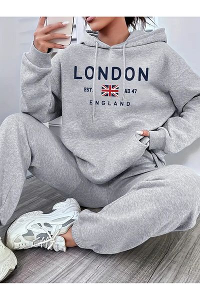NEW TRENDY COLLECTİON Patterned Fleece Hoodie Set